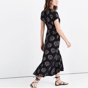 Madewell Silk Maxi Dress Black Sunflower Button Up